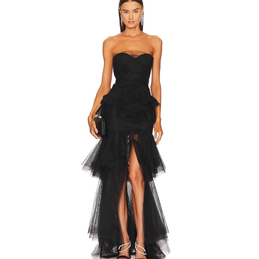 Michael Costello Black Strapless Maxi Dress